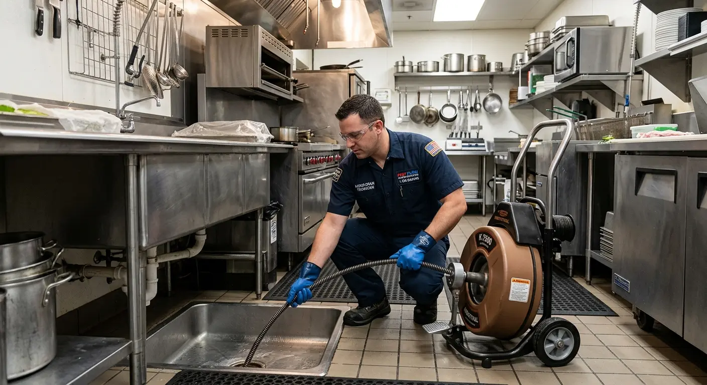 Commercial drain cleaning service in a restaurant kitchen in Blaine